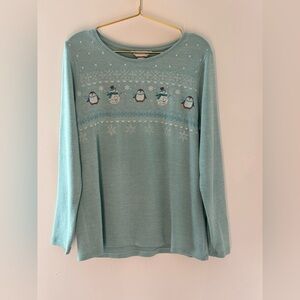 Christopher & Banks Blue Christmas Holiday Sweater Large